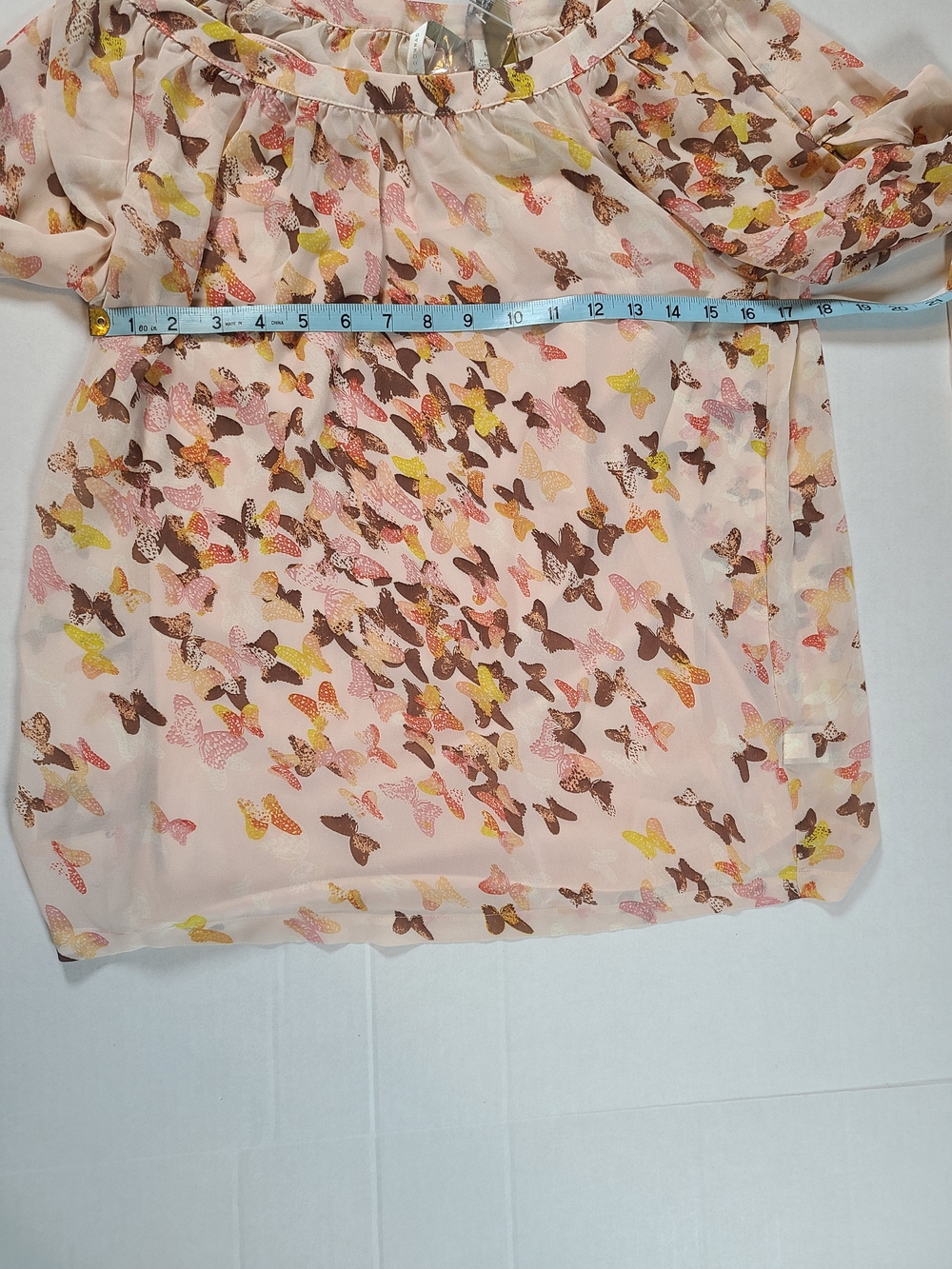 Lauren Conrad Pink Butterfly Blouse Women's Medium Chiffon Bows Split Sleeve Top - Picture 10 of 12